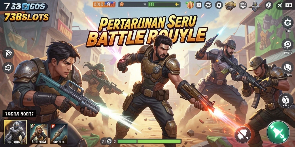 Screenshot gameplay 738SLOTS dengan aksi seru Battle Royale.