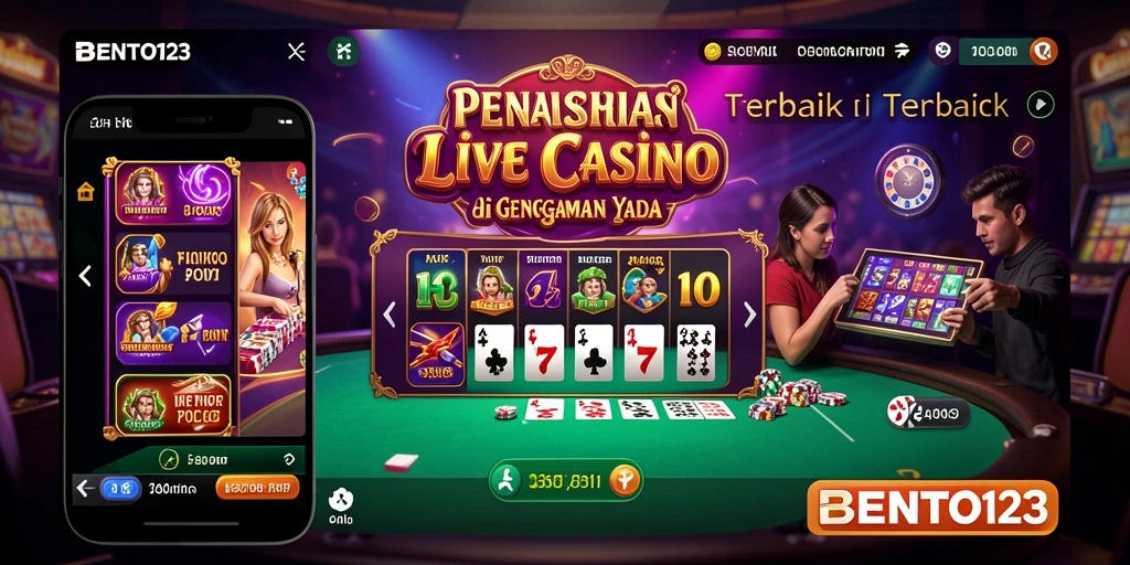 Screenshot permainan Live Casino BENTO123 dengan dealer dan pemain berinteraksi.
