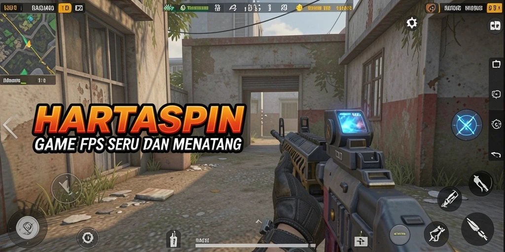 Gameplay mendebarkan di HARTASPIN menampilkan aksi FPS intens.