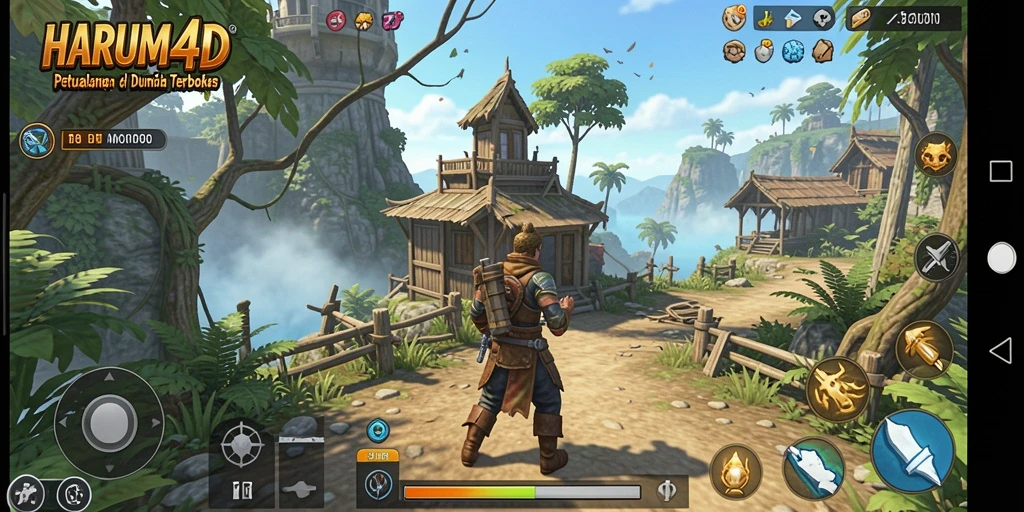 Tampilan gameplay epik dalam dunia terbuka HARUM4D yang menakjubkan.