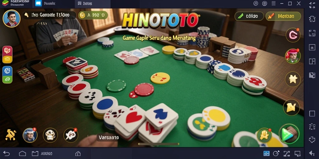 Screenshot gameplay HINOTOTO yang menampilkan kartu Gaple dan interaksi pemain.