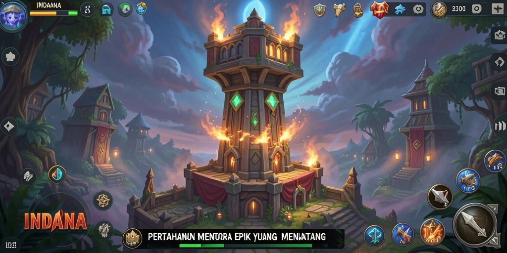 Tampilan gameplay menara pertahanan yang intens dan strategis.