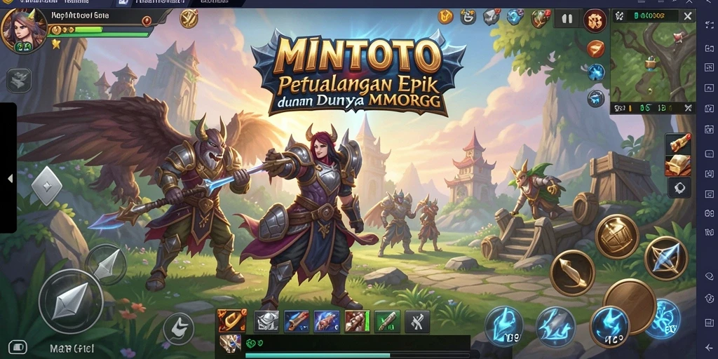 Screenshot utama MINTOTO menampilkan aksi pertarungan seru dalam dunia MMORPG.