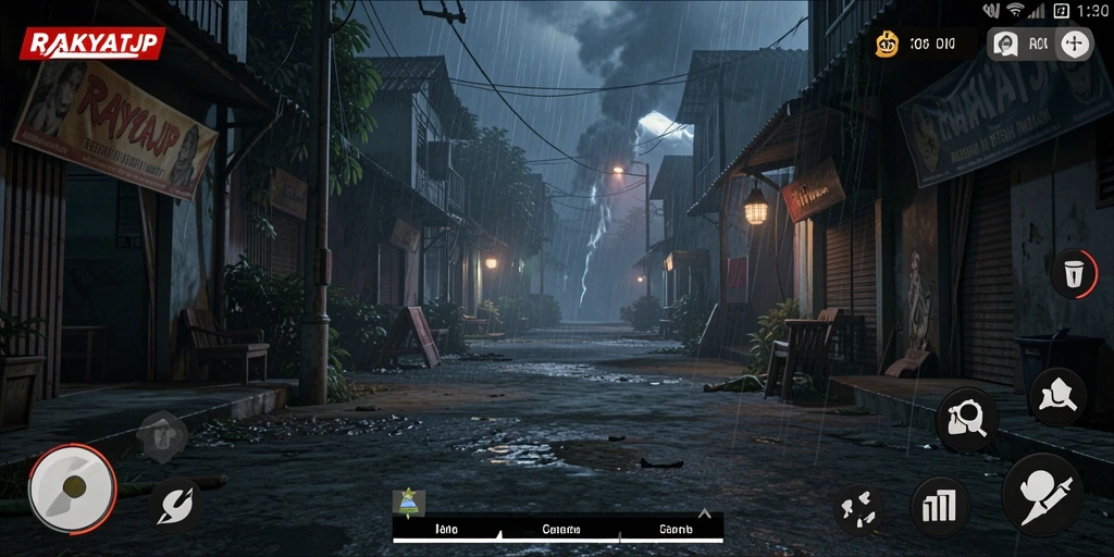 Screenshot RAKYATJP menampilkan suasana horror yang mencekam.