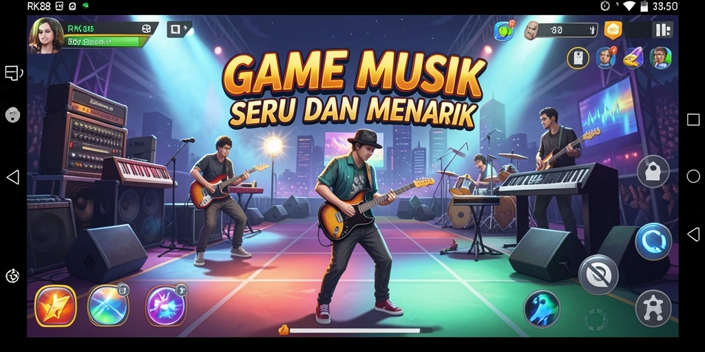 Tangkapan layar gameplay RK88 menampilkan keseruan bermain musik.